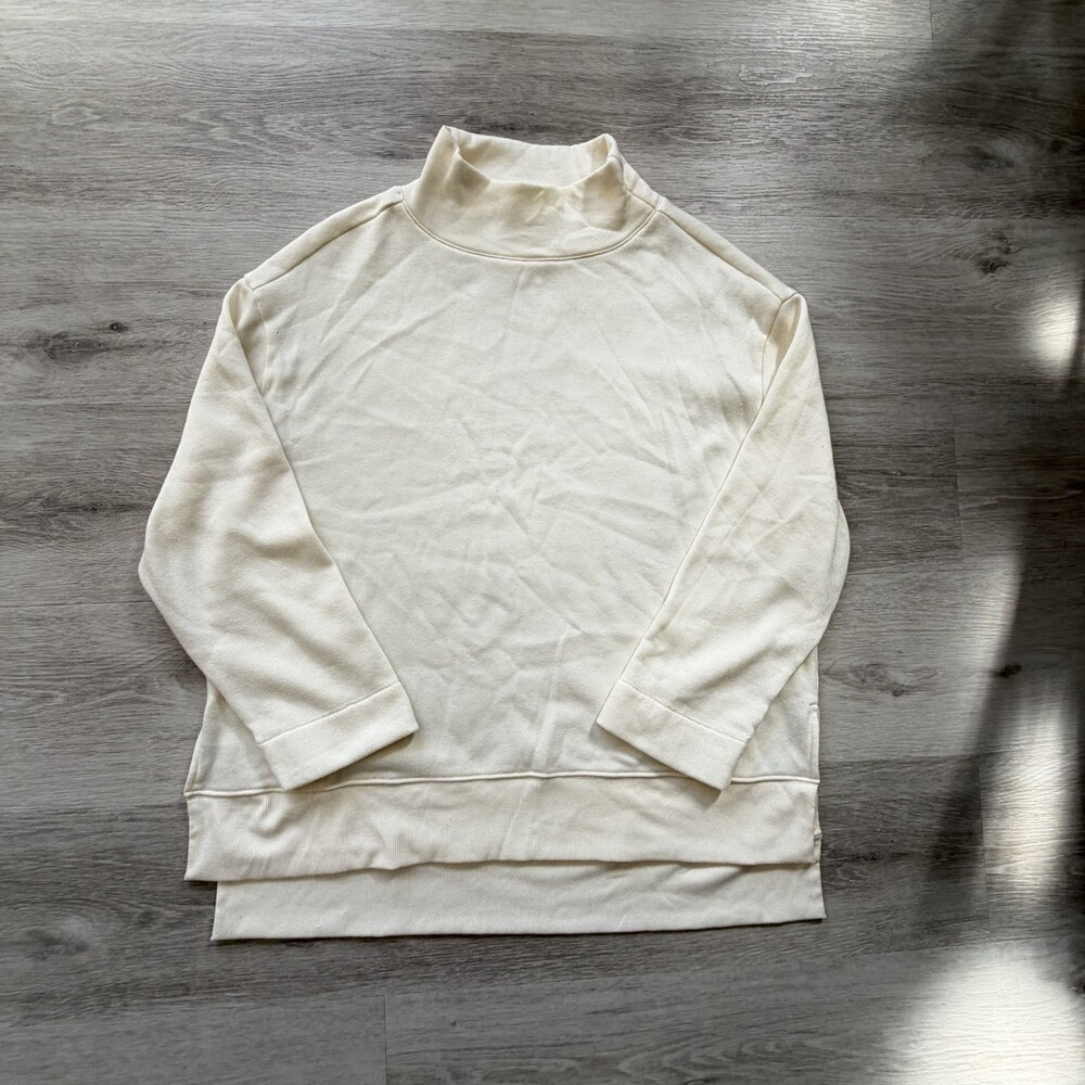 MAEVE by Anthropologie Cream Mock Neck High-Low Sweatshirt Size X-Small Fleece